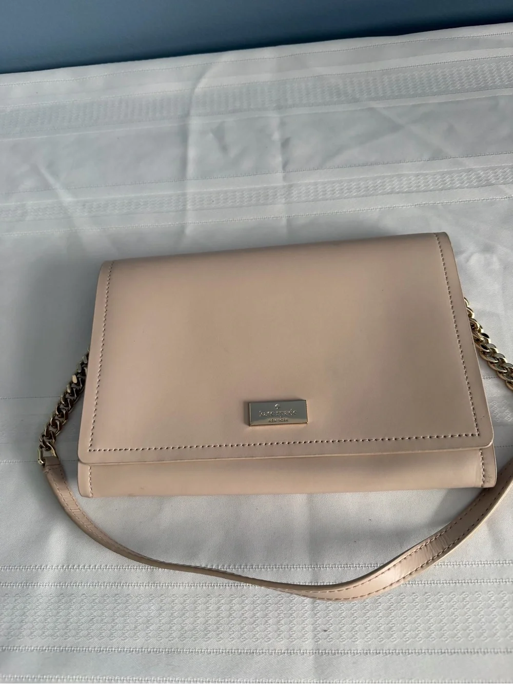 Kate Spade Blush/Beige Leather Crossbody Bag with Gold Tone Metal Accents